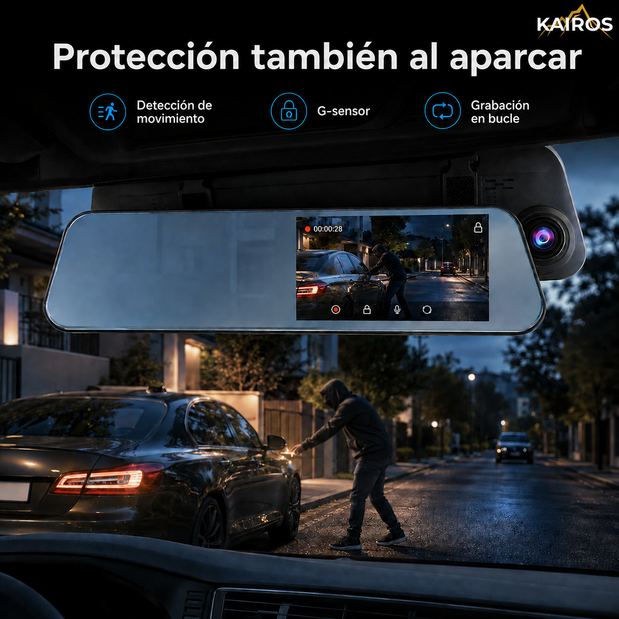 KAIROS VISION X - Espejo inteligente con cámara delantera y trasera