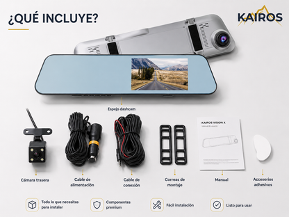 KAIROS VISION X - Espejo inteligente con cámara delantera y trasera