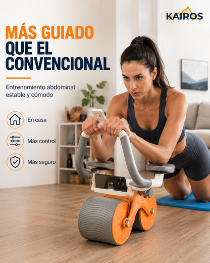 KAIROS CORE X - Rodillo abdominal con apoyabrazos, cronometro y alfombrilla para rodillas