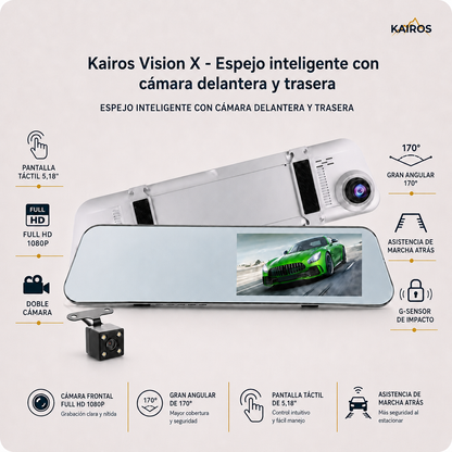 KAIROS VISION X - Espejo inteligente con cámara delantera y trasera
