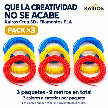 🌈 Pack Triple de Filamentos PLA - Kairos Crea 3D
